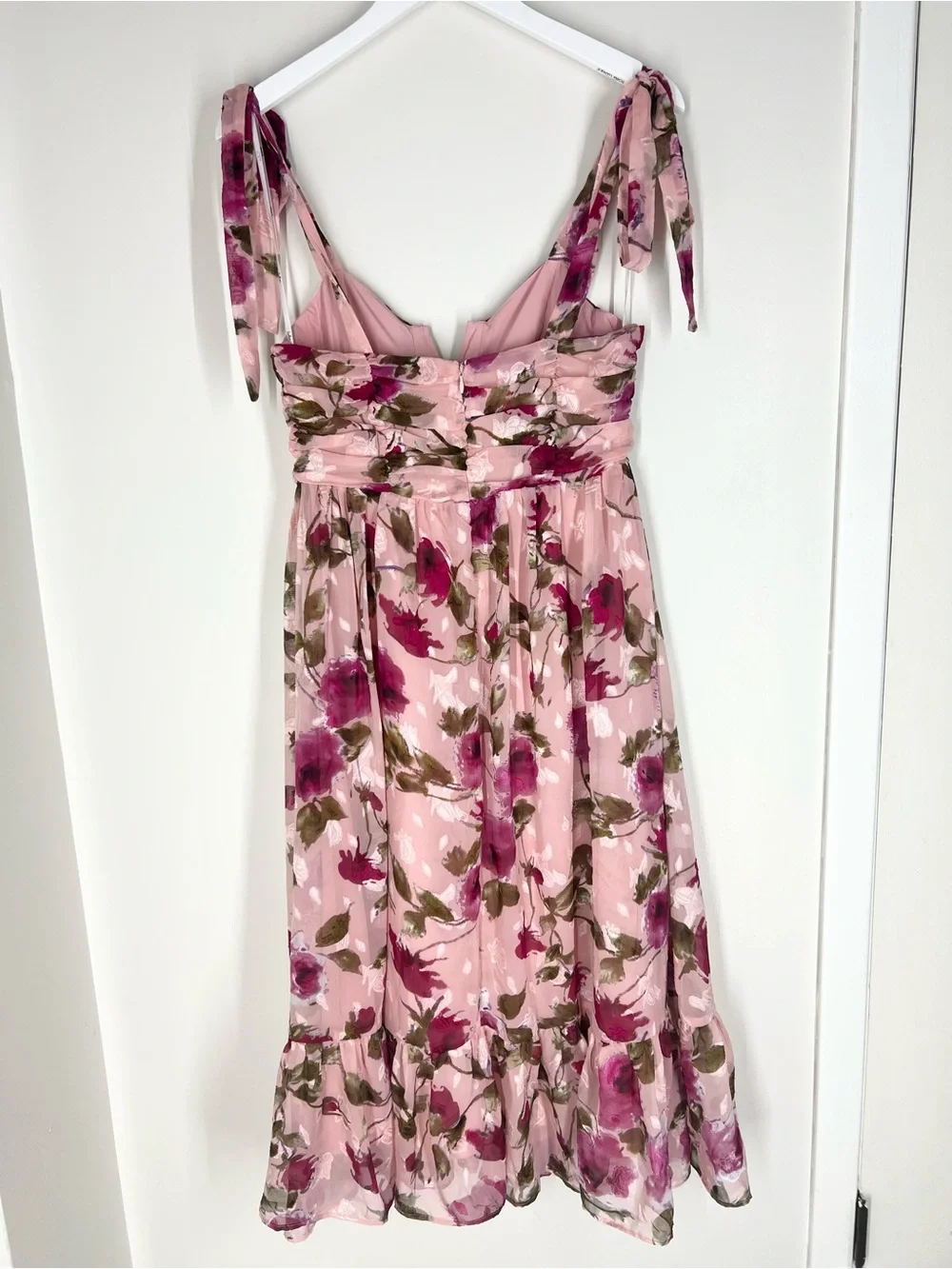 Lulu’s Pink Floral Tie-Shoulder Midi Dress - Picture 10 of 14
